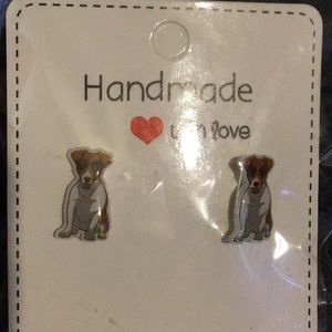 Beautiful handmade Jack Russell with shades stud earrings